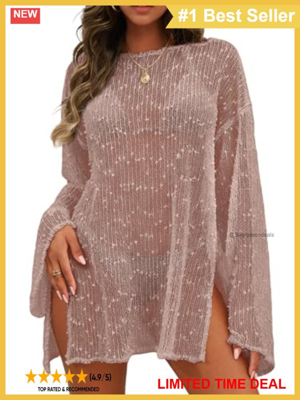 Crochet Sheer Caftan Swimsuit Coverup Long Sleeve Beach Bathing Suit Cover Up